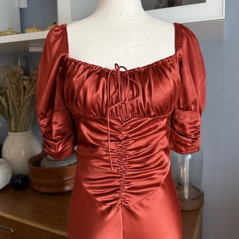 Alexis Noerene Ruched Stretch-Silk Maxi Dress Auburn Size M - Picture 3 of 12